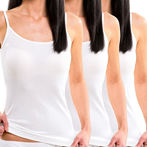HERMKO 1560 Lot de 3 débardeurs Femmes, 100% Coton Biologique, Couleur:Blanc, Taille:42/44 (M)