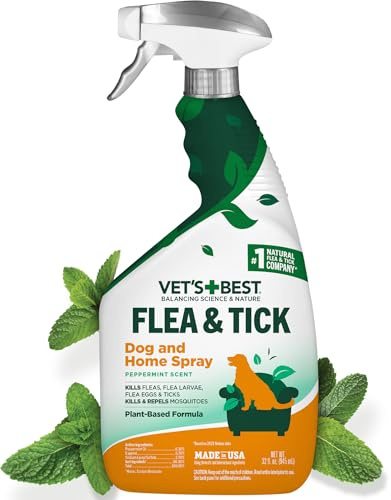 Vet’s Best Indoor Flea and Tick Spray – Dog Flea and Tick Treatment for Home, Plant-Based Formula with Natural Oils, Kills Fleas, Eggs & Ticks on Contact, Made in USA, 32 oz