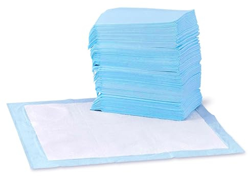 Amazon Basics Lot de 150 protections pour déjections canines, anti-fuite, 5 couches, surface à séchage rapide, taille classique, 56 x 56 cm, pour apprentissage de la propreté des chiens , chiots, Bleu