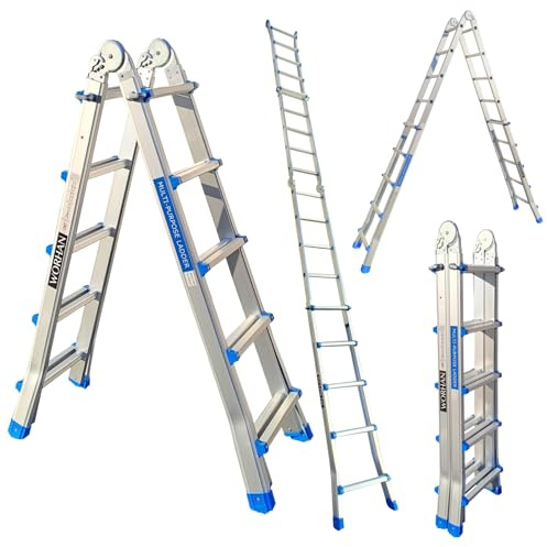 WORHAN Echelle de 530cm Aluminium Telescopique 5.3m A Forme Pliable Polyvalente Escabeau Robuste L5