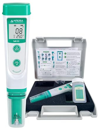 Apera Instruments Salt20 Salzgehalt-Messgerät mit Temperaturanzeige (1% Genauigkeit, ±0.5°C, wasserfest, ATC, Tragekoffer)