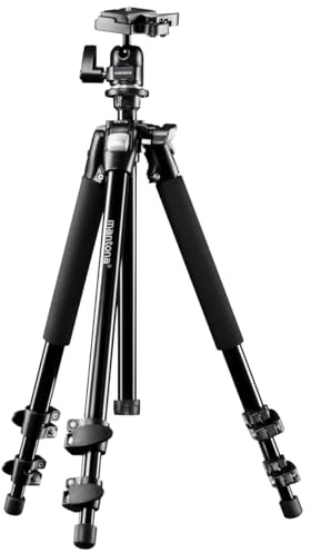 Mantona Scout-stativ (max. arbetshöjd 144 cm, inkl. Kulhuvud med snabbkopplingsplatta kompatibel med Manfrotto PL200, max. kapacitet 5 kg, inbyggt bubbelnivå)