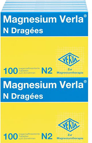 Magnesium Verla N Dragées – Der Klassiker bei Magnesiummangel, organische Magnesiumverbindungen für eine gute Bioverfügbarkeit, magensaftresistent & individuell dosierbar, 10 x 100 St