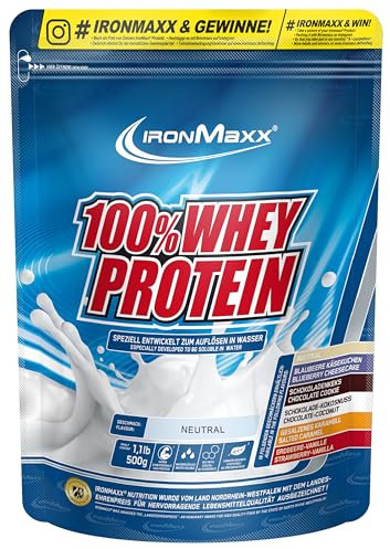 IronMaxx 100% Whey Protein Pulver - Neutral 500g Beutel | zuckerreduziertes, wasserlösliches Eiweißpulver aus Molkenprotein | viele verschiedene Geschmacksrichtungen