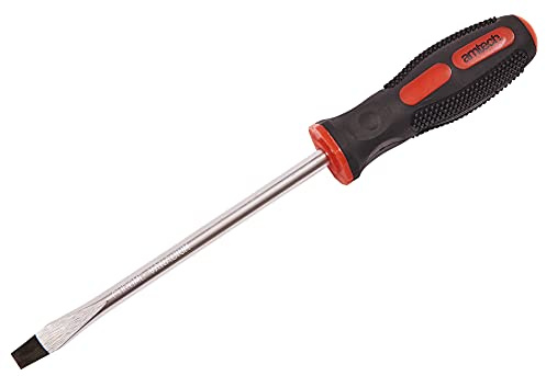 Amtech – 8mm Slotted Screwdriver, Chrome Vanadium Blade, Magnetised Tip, Soft-Grip Handle, Extended Reach for Larger Fixings, 150mm (6)