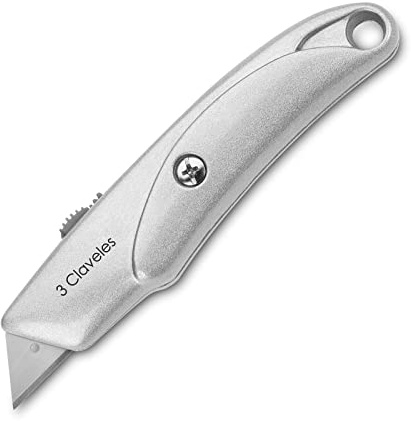 3Claveles 213 - Cúter retráctil con 1 hoja, metálico 15 cm