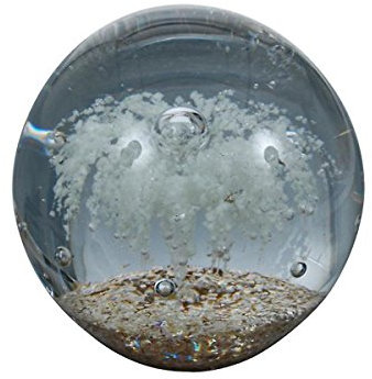 Traumkugel (229) - Briefbeschwerer groß ca. 10cm : Motiv weiße Blume über goldenen Grund - Handarbeit