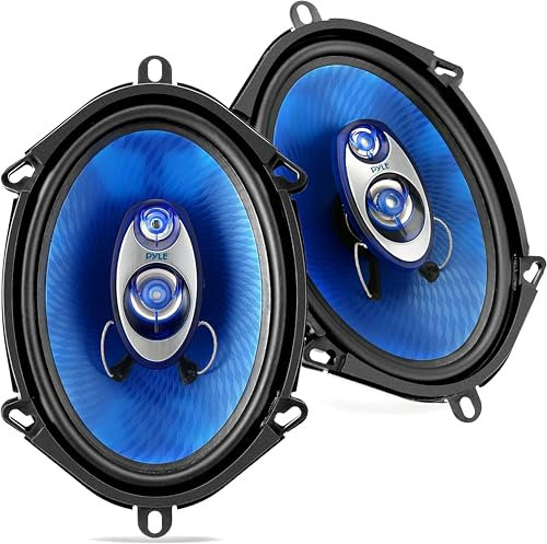 Pyle 3-Way Car Speakers, 300-Watt Car Door Speakers, 10 x 15cm Universal Car Stereo Speakers, Coaxial Car Speaker, Quick Replacement Speaker, Vehicle Door/Side Panel Mount Compatible, 4 Ohm, Blue, 2pc