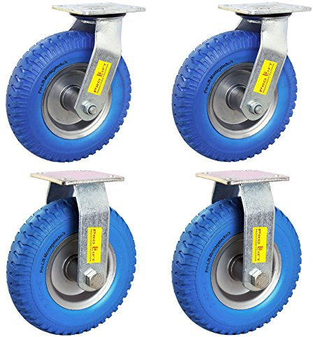 Pro-Lift-Montagetechnik 4 Stück: je 80kg Schwerlastrollen, 2 Lenkrollen + 2 Bockrollen, blauer Vollgummi, 00989