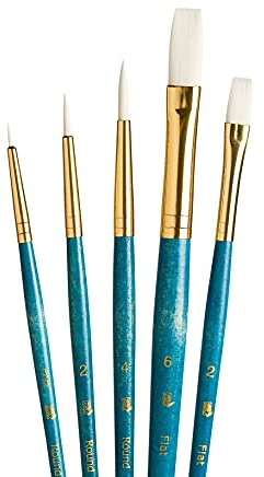 Princeton Real Value, Series 9100, Paint Brush Sets for Acrylic, Oil & Watercolor Painting, Syn White Taklon (Rnd 3/0, 2, 4, Flat 2, 6)