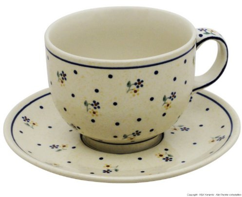 Bunzlauer keramisk kopp med fat (mjölkkaffekopp) 0,5 liter dekor 111