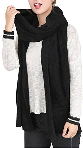 Wander Agio Women's Warm Long Shawl Winter Warm Large Scarf Pure Color Black