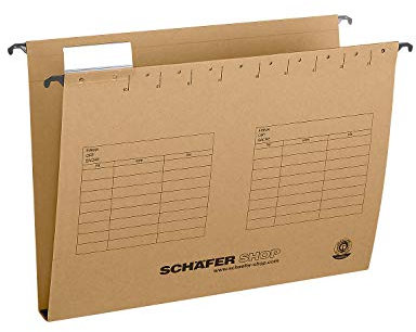 SCHÄFER SHOP Hängesammler 30 mm – A4 Hängeregister Hängemappen Hängetaschen aus Recycling-Karton mit Organisationsaufdruck - beige, 25 Stück
