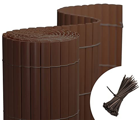 jarolift PVC Sichtschutzmatte Standard Sichtschutz Garten Balkon Terrasse Sichtschutzzaun Balkonverkleidung Zaunblende,180 x 300 cm, Braun, inkl. 50 Kabelbinder Braun