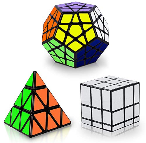 Sibontier Zauberwürfel Speedcube Set Pyraminx + Megaminx + Spiegelblöcke, Speed Magic Puzzle Cube PVC Aufkleber für Kinder und Erwachsene, Mehrfarbig, 3 Pack