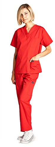 Dagacci Scrubs Medical Uniform Women and Man Scrubs Set Medical Scrubs Top and Pants, Red, XXL