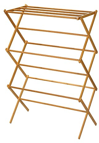 Household Essentials Folding Tall Wooden Clothes Drying Rack, Bamboo