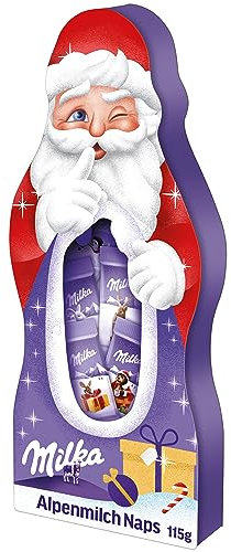 Milka Naps Weihnachtsmann gefüllt mit zarten Alpenmilch-Schokotäfelchen – liebevolles Nikolaus-Geschenk – 115g