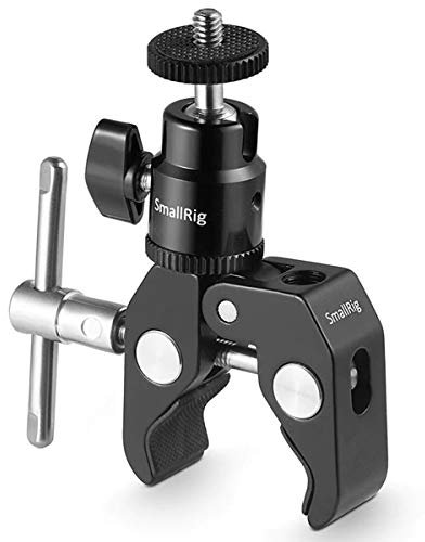 SMALLRIG Super Clamp con Mini Rotula, Carga Máxima 3kg con un Tornillo de 1/4'' para Pantallas LED, monitores, Flashes - 1124
