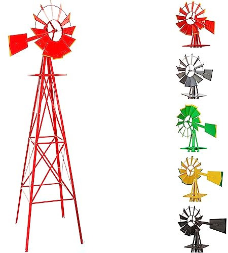 STILISTA Gigantisches Windrad im US-Style aus Stahl, Höhe 245cm, Rotor 55cm, kugelgelagert, in vers. Farben, rot