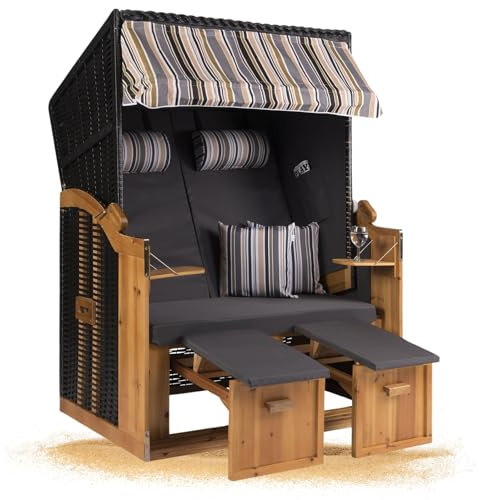 Strandkorb Hanse Strandkorb Ostsee XXL Volllieger Anthrazit - 2-Sitzer 120cm breit, ideal für Garten, Terrasse und Balkon (Oliv Grau Weiß Uni, Zerlegt)