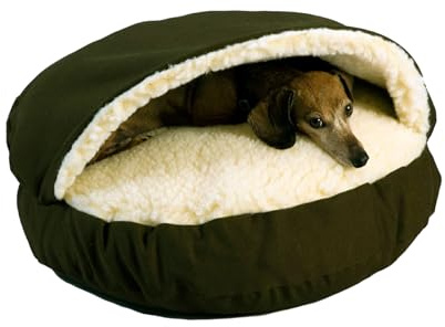Snoozer Cozy Cave Dog Bed - Indoor Dog Bed with Cover Cave, Covered Calming Burrow for Medium & Large Sized Pets with Blanket Attached, Enclosed, Removable Washable Cover - XL, Olive