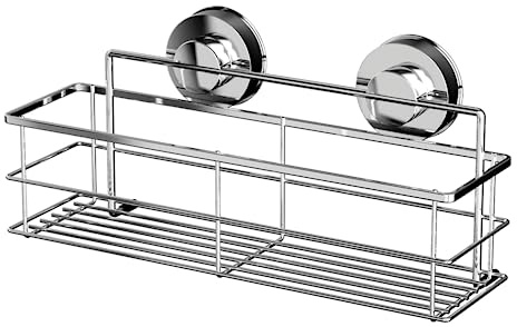 Blue Canyon Gecko Short Bottle Rack, Shower Caddy with Quick Lock Vacuum Suction Cup, No Drill and No Screws Required, Removable, Reusable and Repositionable, Stainless Steel