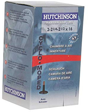 HUTCHINSON - Chambre à air 16 pouces - Valve Schrader - Pour mobylette 50cc - Dimensions 2.00/2.25/2.50-16 - Compatible avec divers modèles, NC, Noir