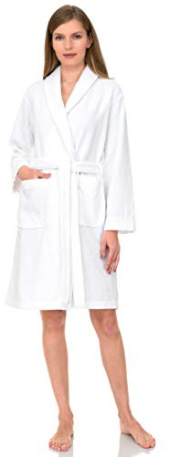 TowelSelections Women’s Robe, 100% Cotton Short Terry Shawl Bathrobe X-Small White