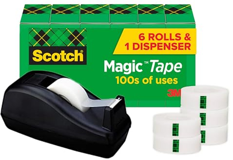 Scotch Magic Tape, 6 Rolls with Tape Dispenser, Numerous Applications, Invisible, Engineered for Repairing, 3/4 x 1000 Inches