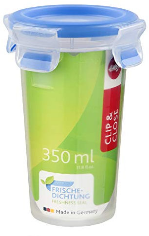 Emsa 508551 Clip & Close Frischhaltedosen| 0,35 L Rund| 100 % Dicht| Besondere Frische-Dichtung | 100 % Hygienisch, Transparent / Blau