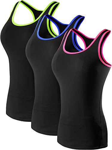NELEUS Women's 3 Pack Compression Athletic Tank Top for Yoga Running,Blue,Green,Rose,EU 2XL,US XL