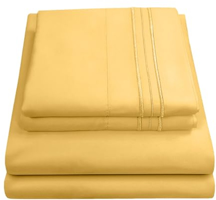 Sweet Home Collection Luxury Bedding Set with Flat, Fitted Sheet, 2 Pillow Cases, Microfiber, Yellow, King