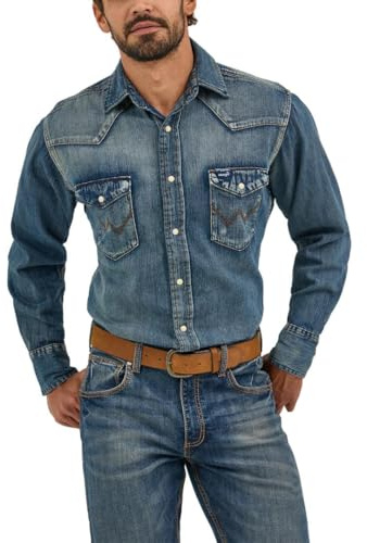 Wrangler Camicia da Lavoro Uomo Ms70519, Blu Antico, S