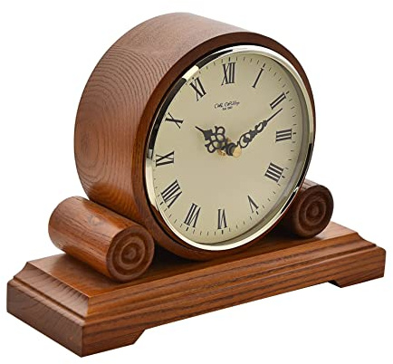 Traditional light Wooden Quartz Mantel Desk Clock Brown