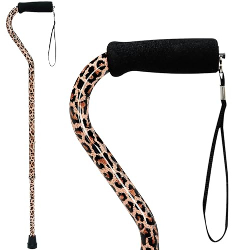 DMI Adjustable Designer Cane with Offset Handle and Strap, Leopard, Multi-colored