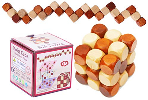Wooden Twist Cube IQ Puzzle, Brain Teaser Game for Kids and Adults | Wooden brain teaser puzzle for children, teenagers and adults; ideal stocking filler or gift for men.