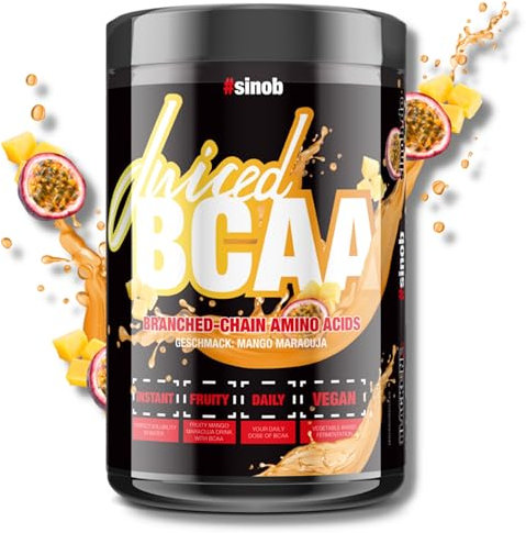 Juic3d BCAA Pulver (Mango-Maracuja) 1 x 500g. Instant Aminosäure Pulver, Sofort Löslich & Vegan, Vitamin B6, 2:1:1 Leucin, Isoleucin, Valin