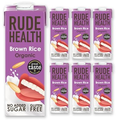 Rude Health 6 x 1 Litre Organic Brown Rice Drink, Milk Alternative | 100% Natural, Lactose Free, Dairy Free, Gluten-Free, Unsweetened, Award-Winning, Healthy & Vegan, 100% Recyclable Packaging