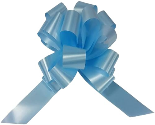 KMOSO Fiocchi Decorativi Preformati con Nastro Bianco, Larghezza 3 cm, Diametro 12 cm, Cinturino 130 cm, Blu Cielo, Confezione da 50 Pezzi per Eventi Formali