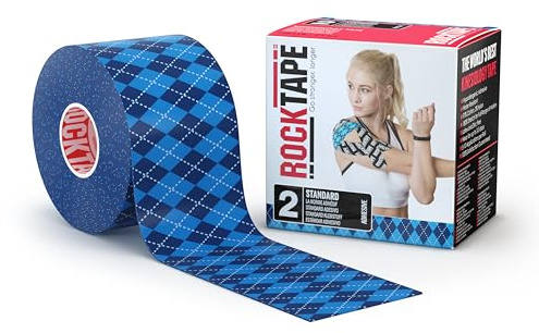 RockTape Standard Uncut Kinesiology Tape- Reduces Pain, Swelling, and Muscle Tightness,180% Stretch for Full Range of Motion,Provides Support and Comfort for 3-5 Days,5cm x 5m,Argyle Blue