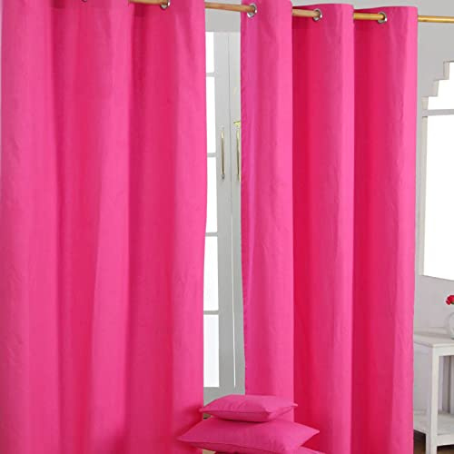 HOMESCAPES – Paire de Rideaux à œillets Prêt-à-Poser – Uni Fushia – 100% Coton – 137 x 228 cm