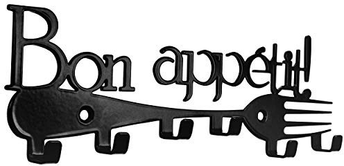 Portachiavi, porta strofinacci da cucina con ganci, supporto organizer da parete Bon Appetit Black