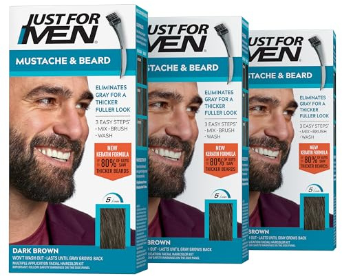 JUST FOR MEN Mustache & Beard Dye, Keratin, Dark Brown M-45 (3 Pack)