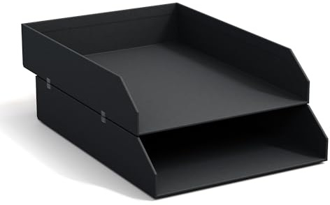 BIGSO Hakan 2er-Set Briefablage A4 – Aufbewahrungsbox stapelbar mit Griff – Schreibtischablage für Briefe, Dokumente & Unterlagen – Ordnungssystem aus Faserplatte mit Papier – dunkelgrau