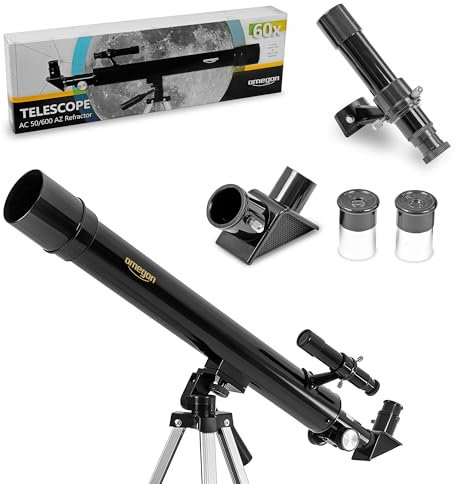 Omegon Teleskop AC 50/600 AZ | Familienfreundliches Einsteigerteleskop | Hervorragend für die Beobachtung von Mond & Sternen | Einfach zu bedienen | Leicht & mobil einsetzbar