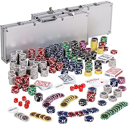 GAMES PLANET Pokerset mit 1000 Laserchips, 2 Pokerkoffer, Silver