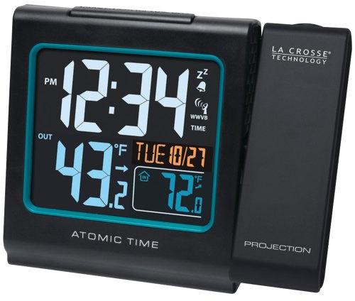 La Crosse Technology Color Projection Alarm Clock with Indoor/Outdoor Temperature & Charging USB Port, Wireless, Backlit, Black, 616-146