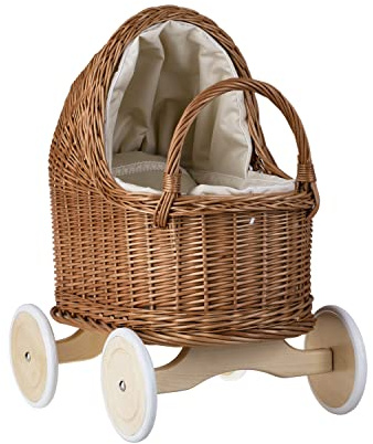 e-wicker24 Alles aus Weide stor dockvagn av pil i naturfärg, gåvagn
