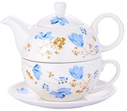 CHILDIKE Théière et tasse en porcelaine pour une personne - Théière florale - Cadeau pour femme - Orchidées